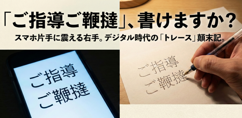 スマートフォンの画面に表示された複雑な漢字を紙にペンで書き写す手元のクローズアップ
